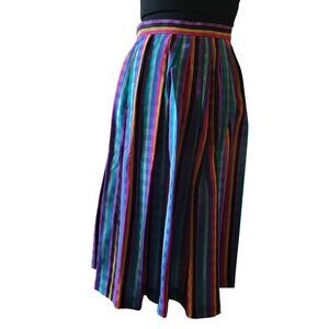 Vintage Sandra Roth Petite 100% Silk Multicolor Vertical Striped Skirt Size 4